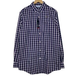NWT Chaps Men's Medieval Blue Multi Windowpane Stretch Button Down Shirt Size M